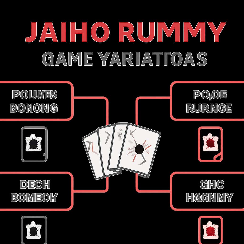 An educational diagram detailing the gameplay mechanics of Jaiho Rummy variations.
