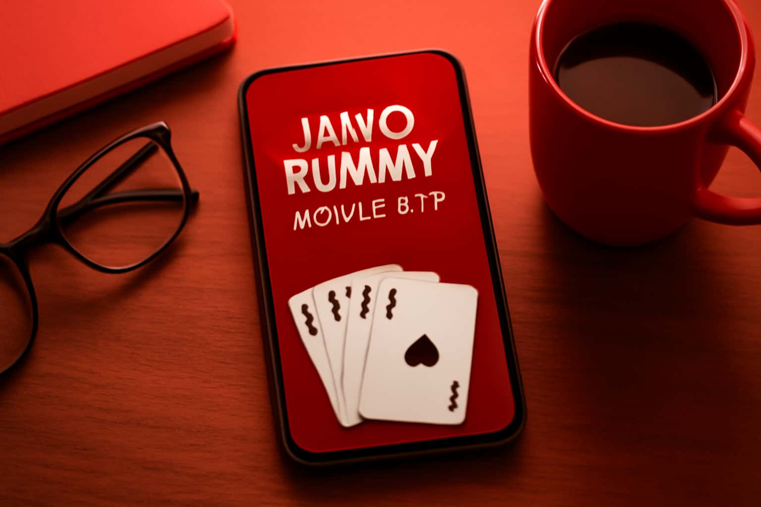 A clean and modern depiction of the Jaiho Rummy Mobile App interface on a smartphone.