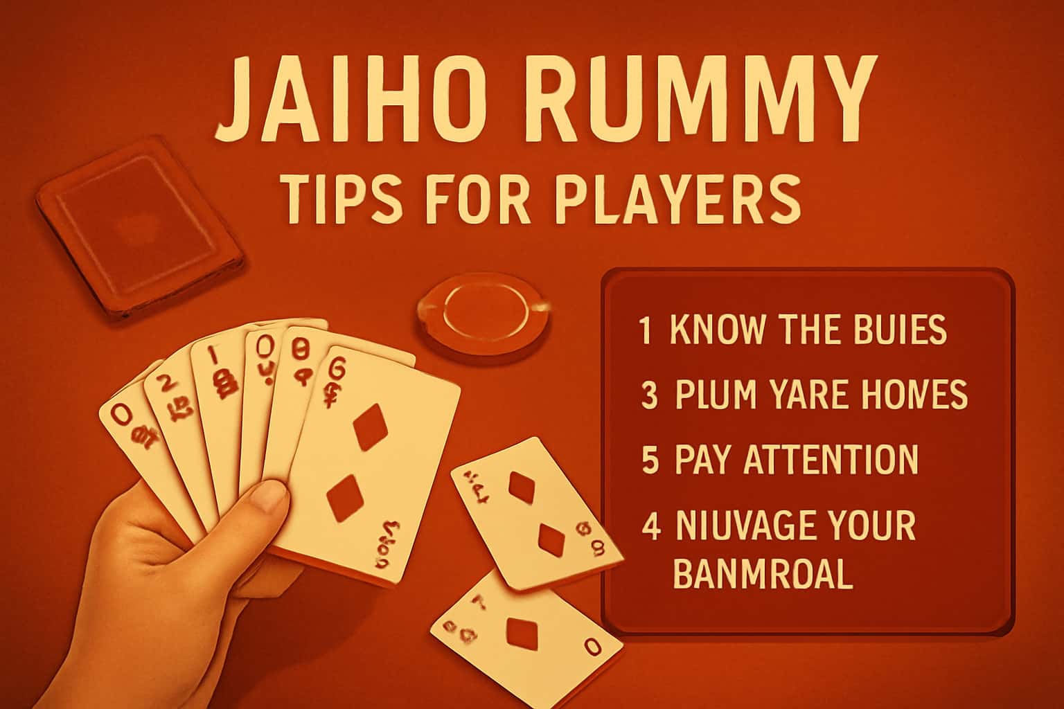 Informational scene depicting tips for Jaiho Rummy players with focus on gameplay.